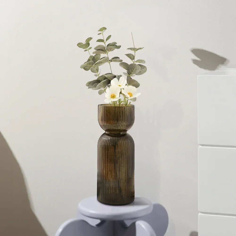 Ribbed Glass Tabletop Vase Handcrafted Fluted Centerpiece