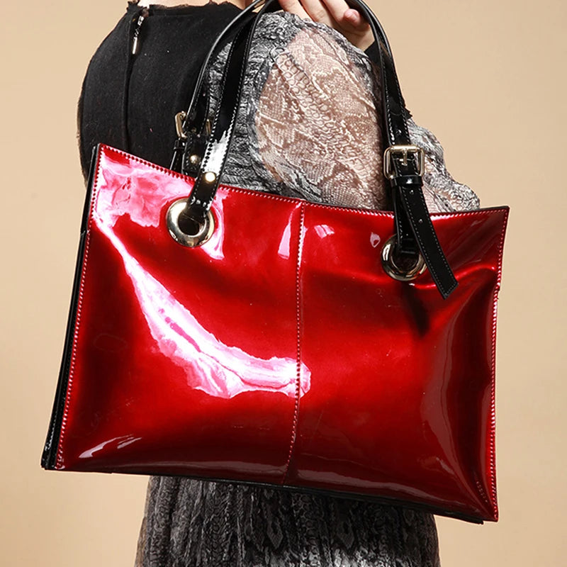 Patent Leather Handbag for Women Luxury Tote Shoulder Bag