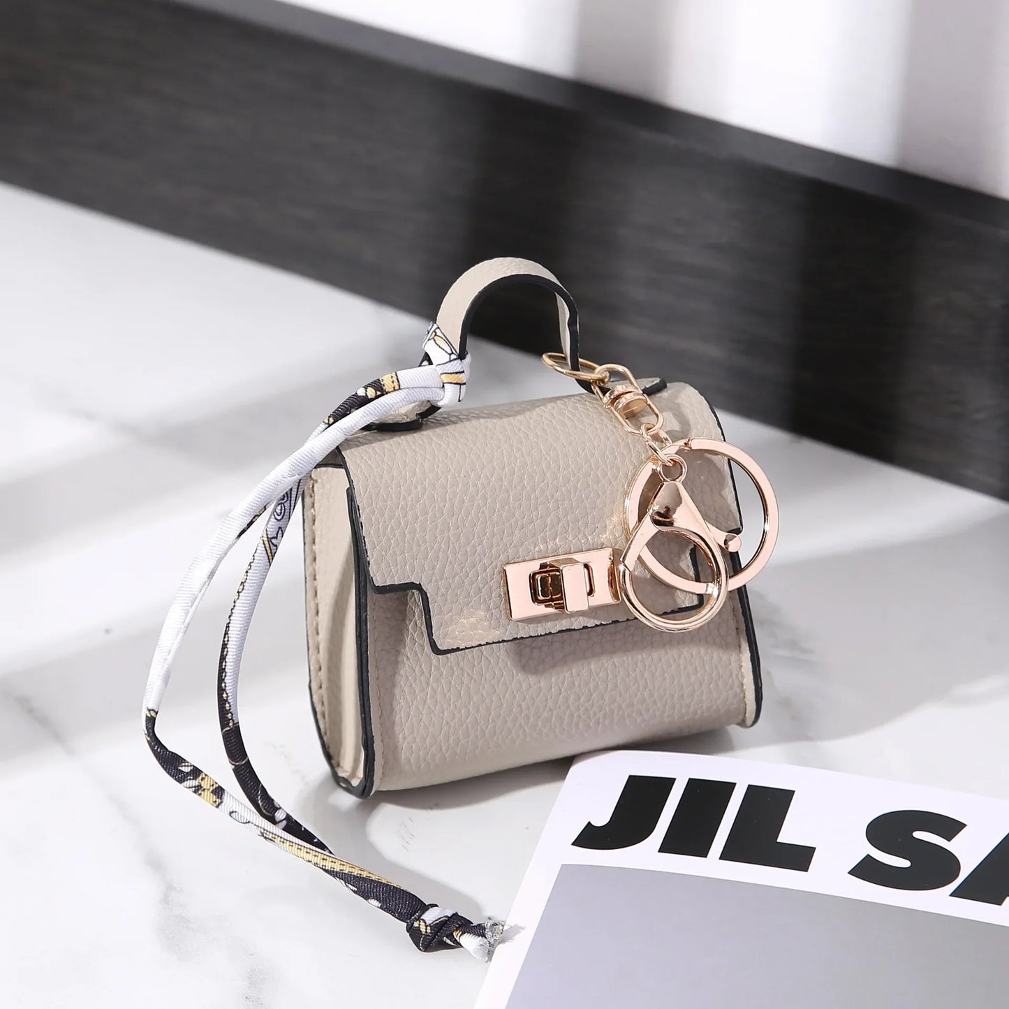 Mini Square Leather Bag Charm Coin Purse Keychain