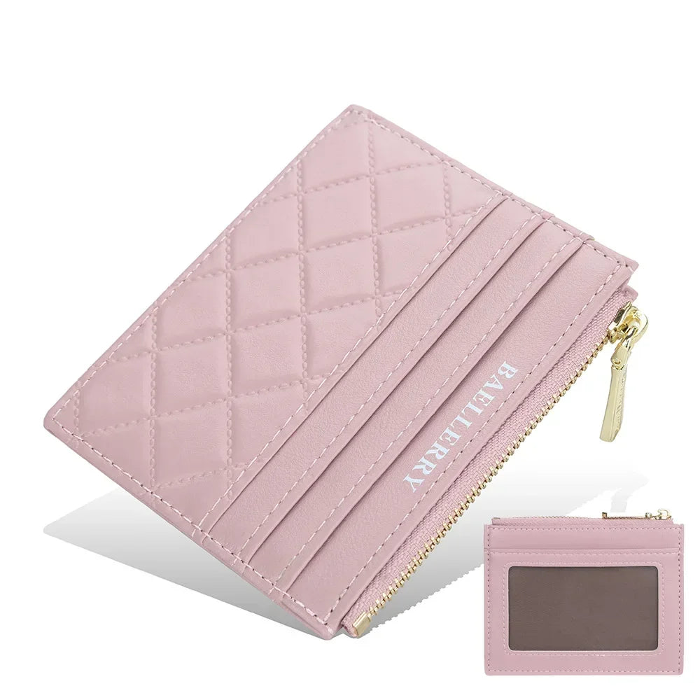 Baellerry Mini Women Wallet Slim Zipper PU Leather Card Holder