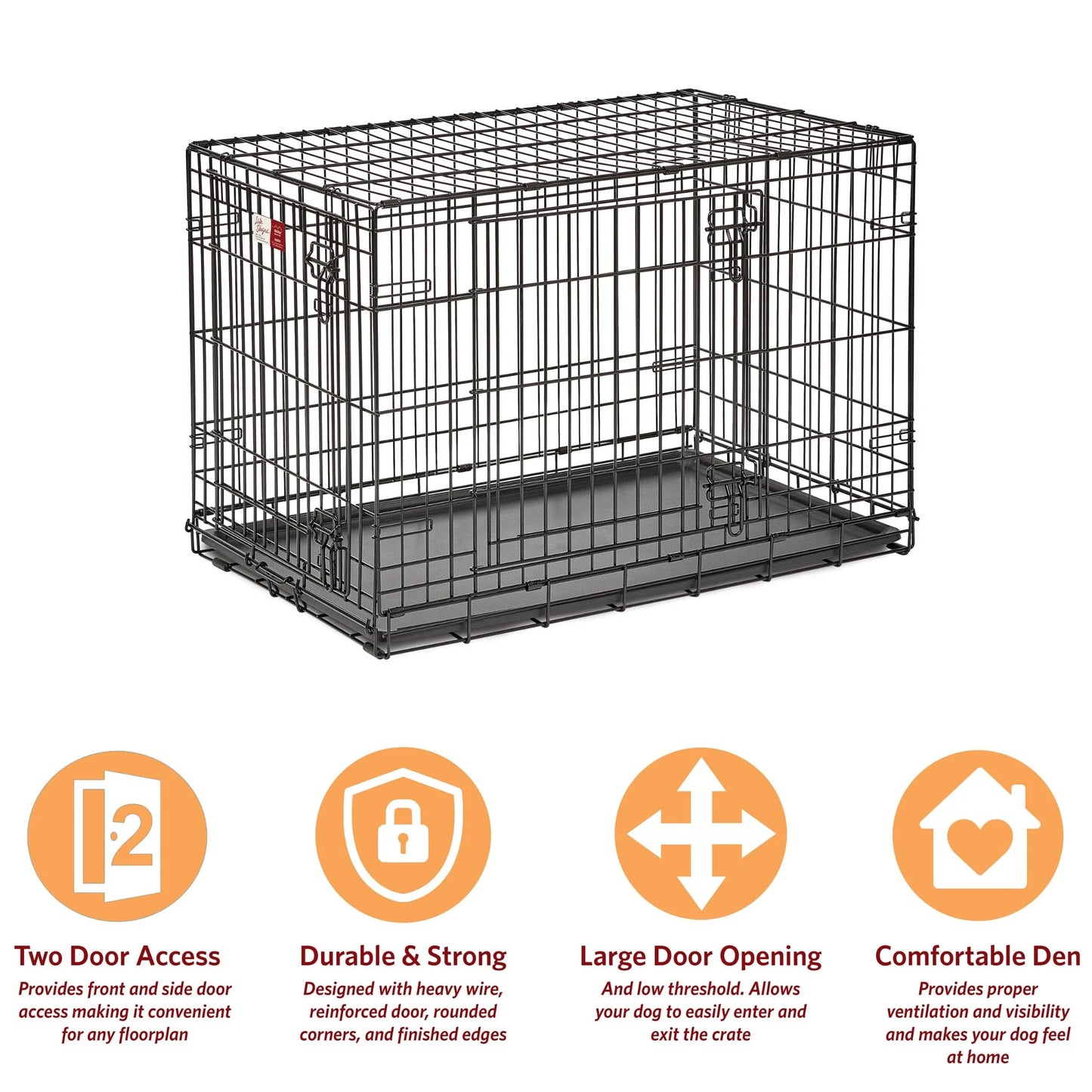 Homes for Pets LifeStages 36 Inch Double Door Folding Dog Crate with Divider Panel and Dog Pan