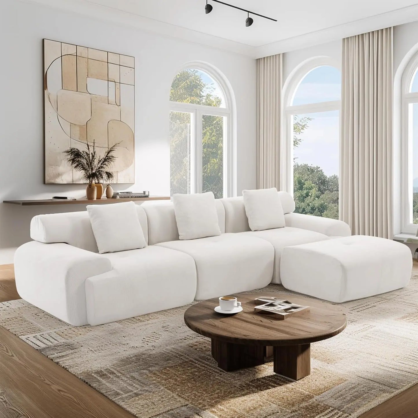 XIAOLANG Modular Sectional Sofa With Ottoman Corduroy Fabric