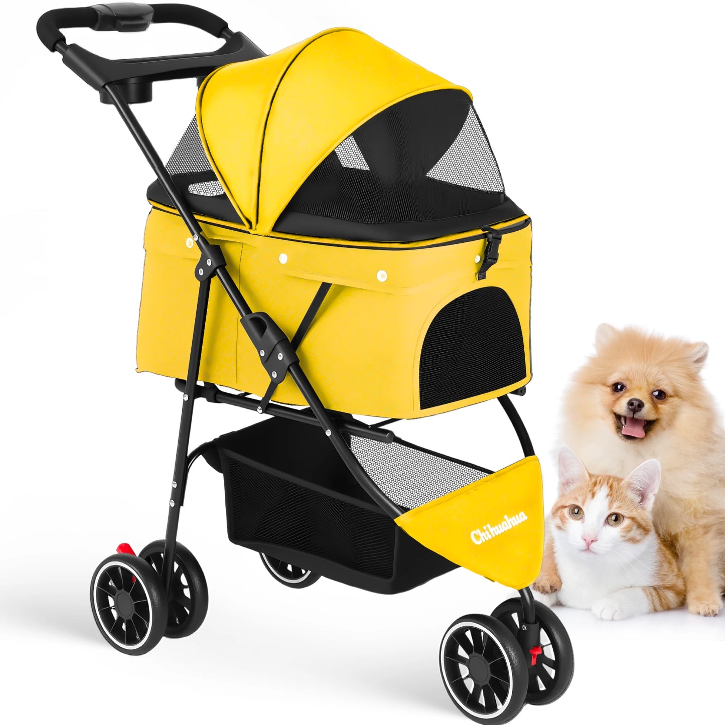 Chihuahua Pet Stroller Three Wheel Foldable Breathable Mesh