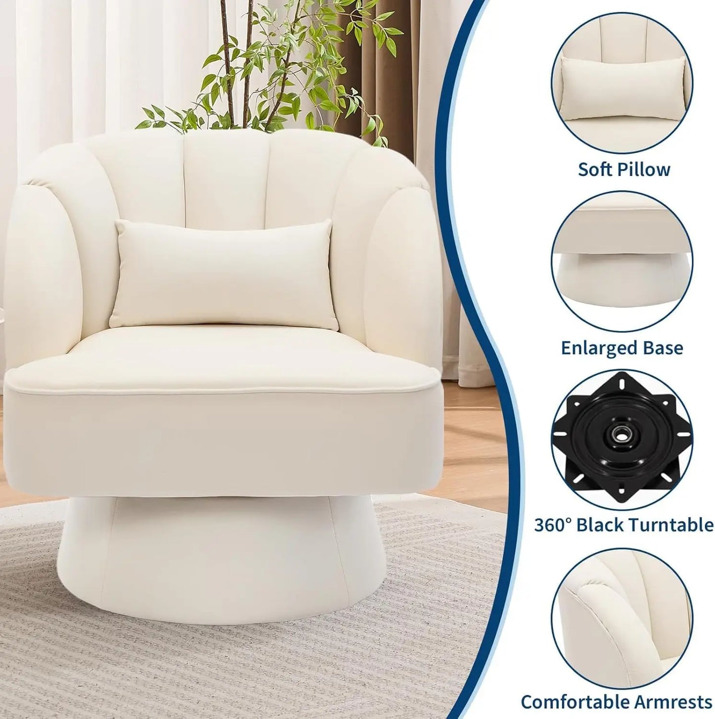 HiMISS Barrel Swivel Accent Chair Upholstered Armchair For Living Room