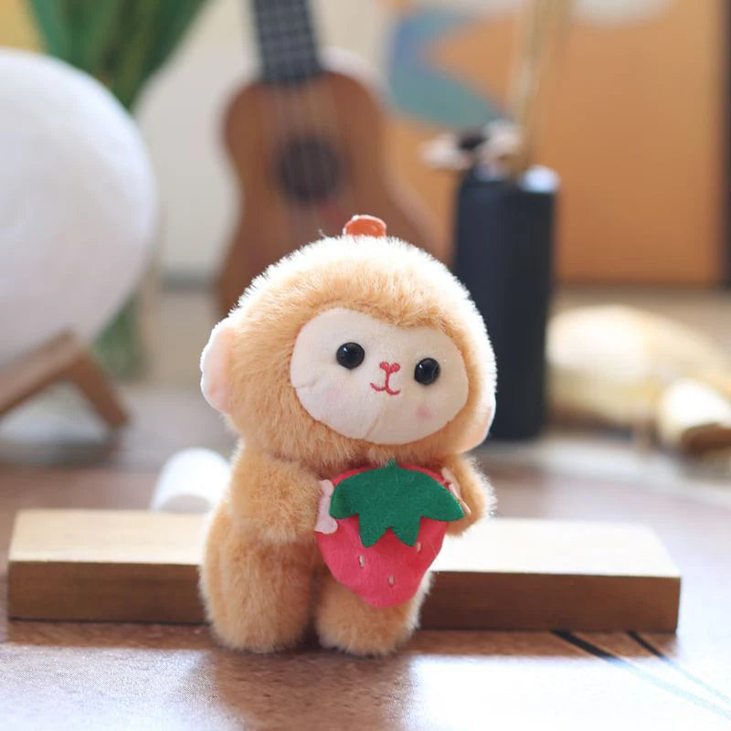Cartoon Cute Fruit Monkey Plush Toy Keychain Stuffed Animal Doll Keyring Lovely Backpack Pendant Car Key Holder Decoration Gift