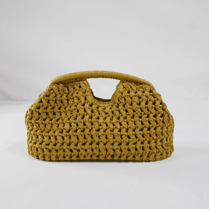 Fashion Straw Clip Shell Clutch Bag for Women Designer Paper Woven Handbags Casual vintage Handmade Summer Beach Bag 2025