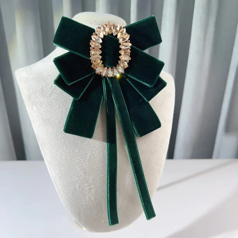 IRemiel Velvet Bow Rhinestone Brooch For Women Wedding Lapel Pin