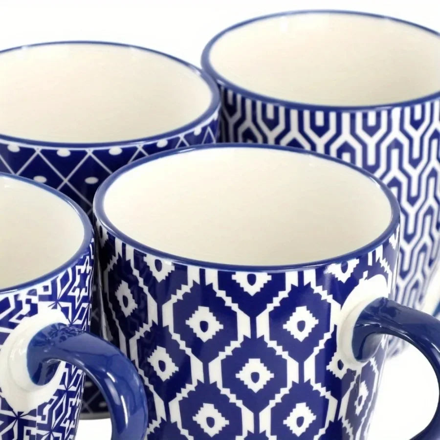 Assorted Pattern Ceramic Mug Set With Comfortable Handles