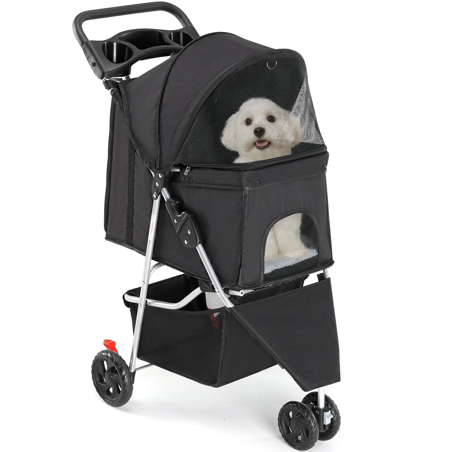 3-Wheel Foldable Pet Stroller For Small Dogs And Cats