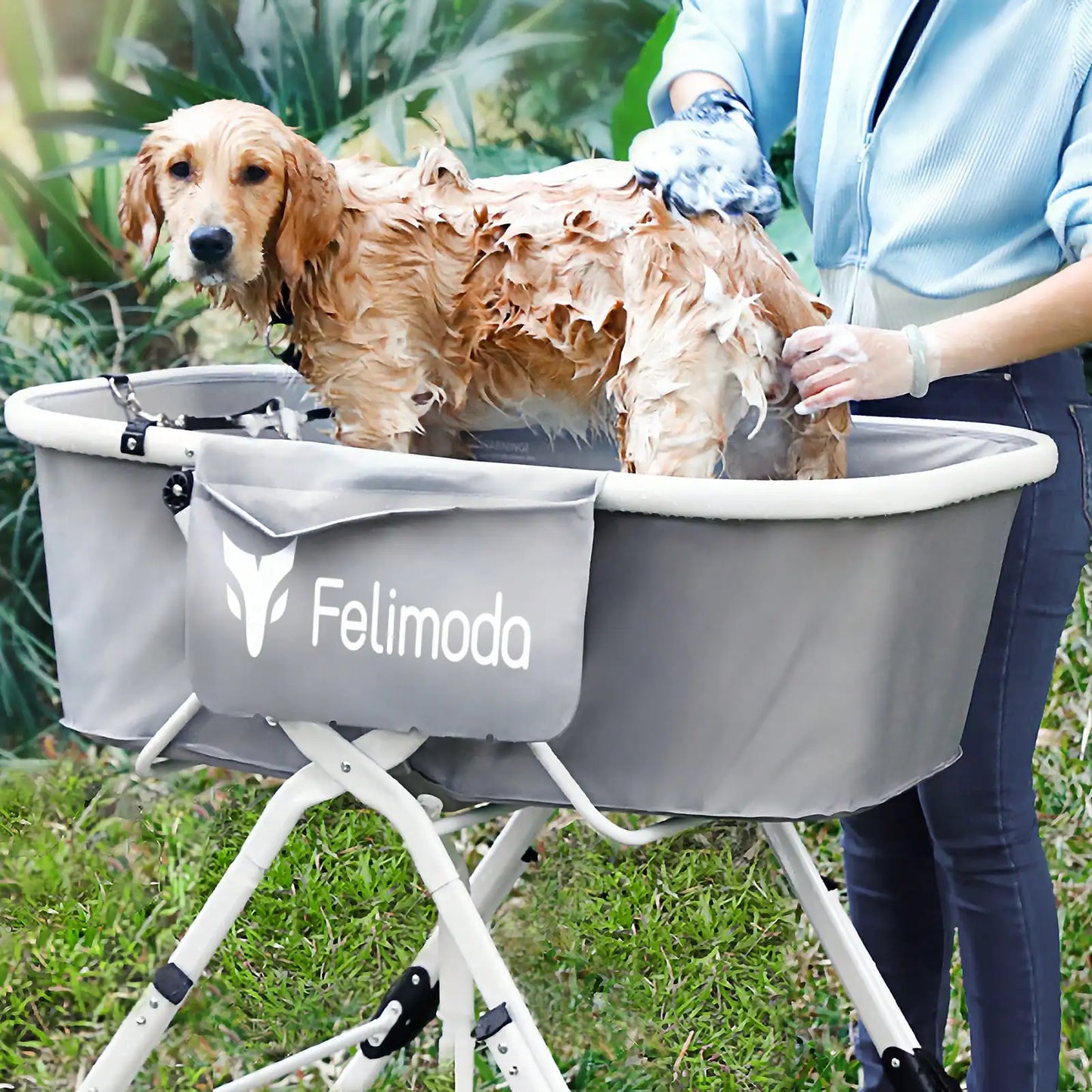 Elevated Dog Bathtub Large Dogs Foldable Pet Bathing Station 5 Adjustable Heights