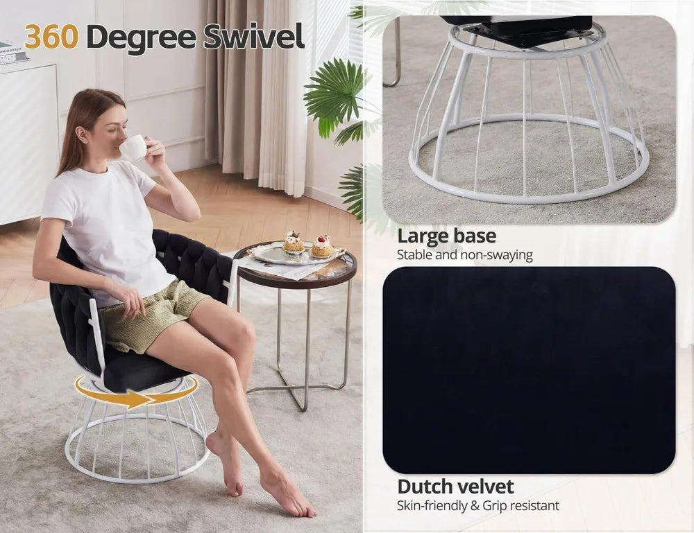 Velour Swivel Accent Chair With Woven Tufted Backrest