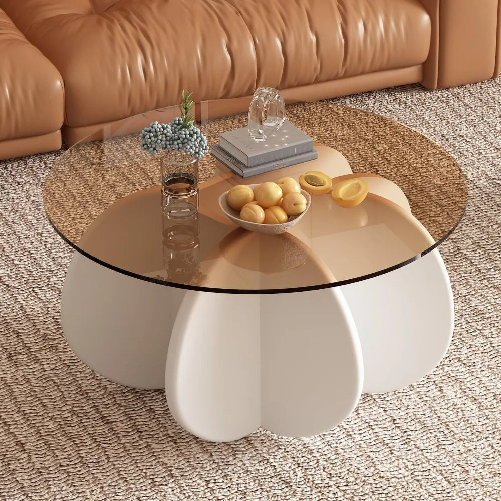 RBXC Mid-Century Modern Round Glass Coffee Table for Living Room