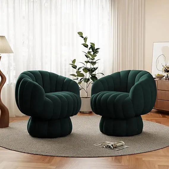Mid Century Modern 360 Degree Swivel Velvet Accent Chair Set