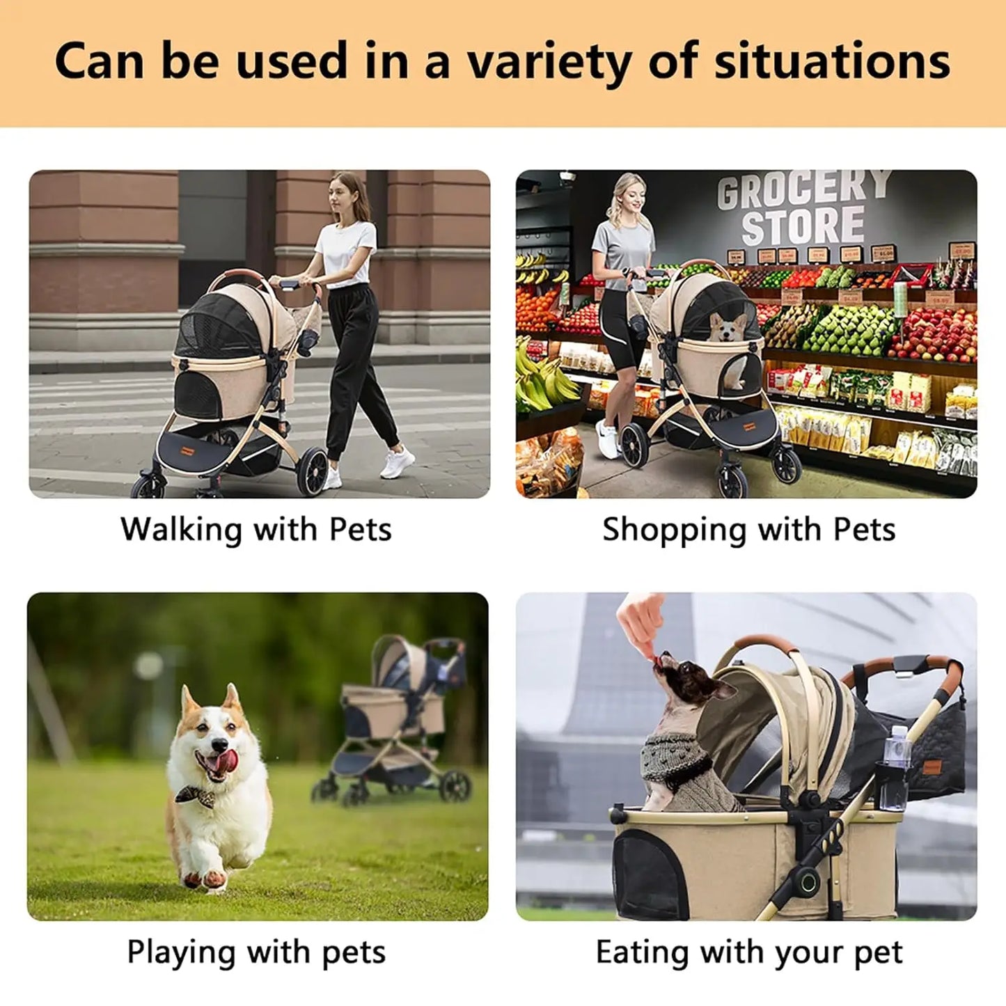 4 Wheel Folding Pet Stroller With Removable Carrier