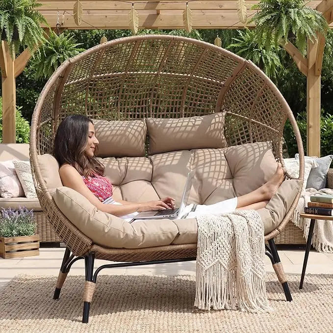Double Egg Chair Outdoor Wicker Loveseat