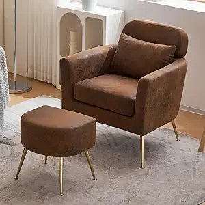 Accent Chair and Ottoman Set Upholstered Flannelette Armchair