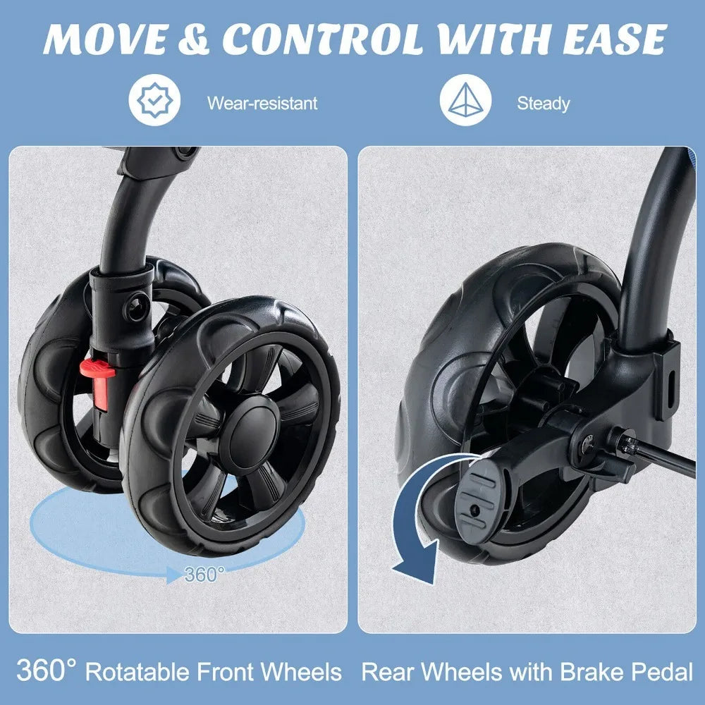 Double Pet Stroller For Two Pets With Detachable Carriers