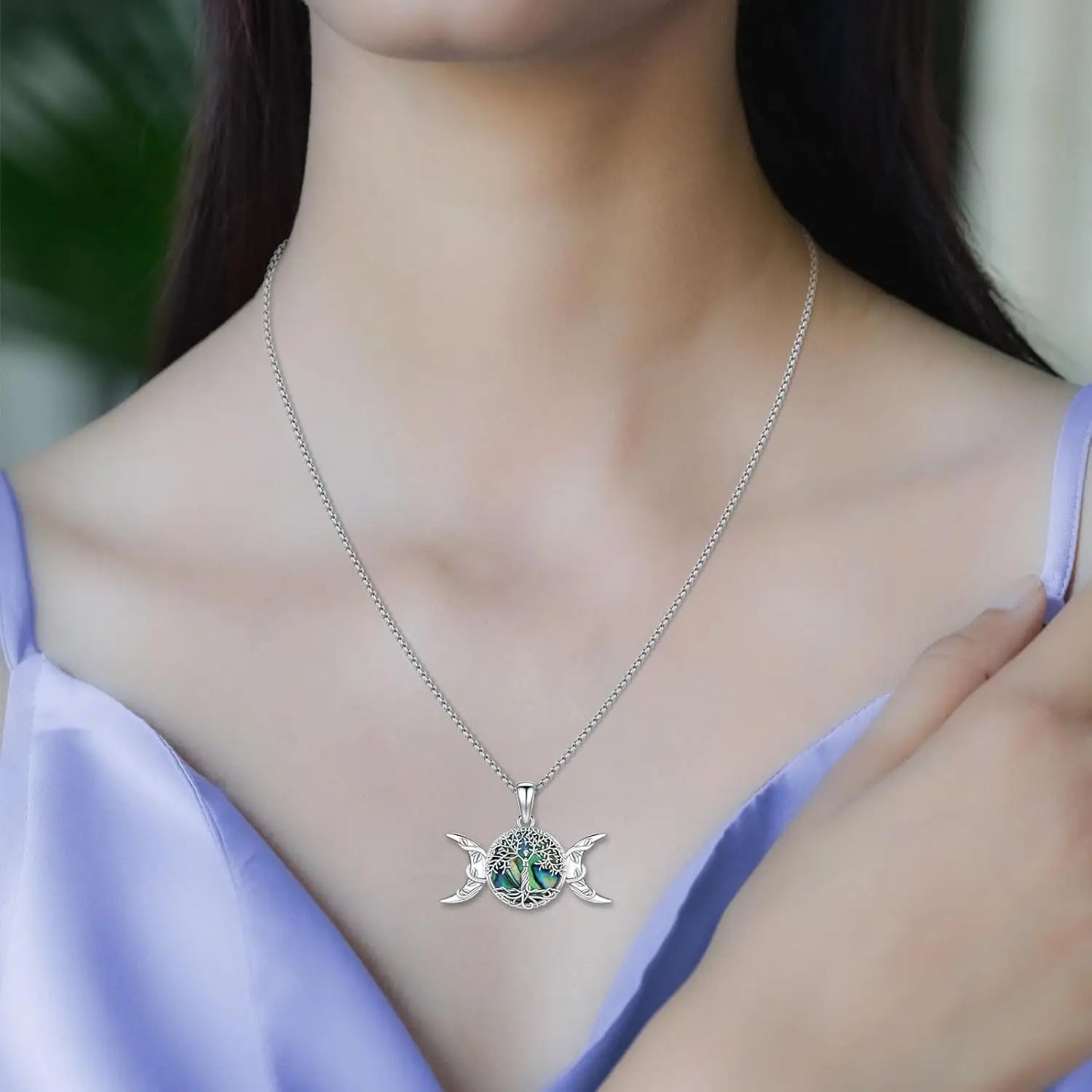 DRINSPER 925 Sterling Silver Tree of Life Necklace Pendant Abalone Shell