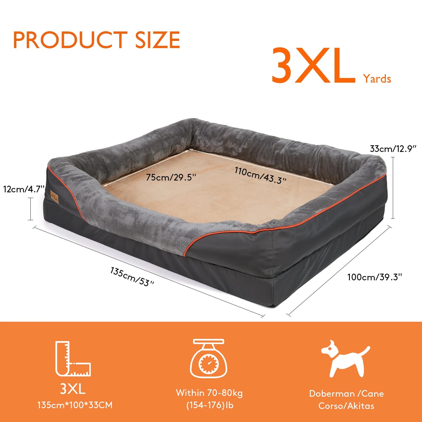 BINGOPAWCN Dog Bed With Removable Washable Cover Waterproof Anti Allergy
