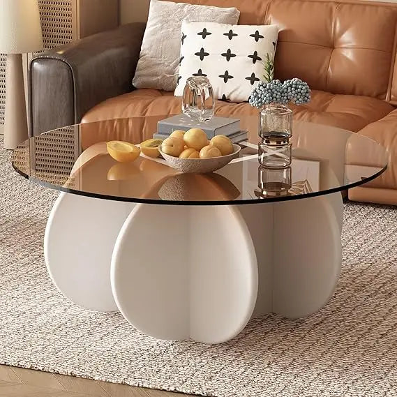 RBXC Mid-Century Modern Round Glass Coffee Table for Living Room