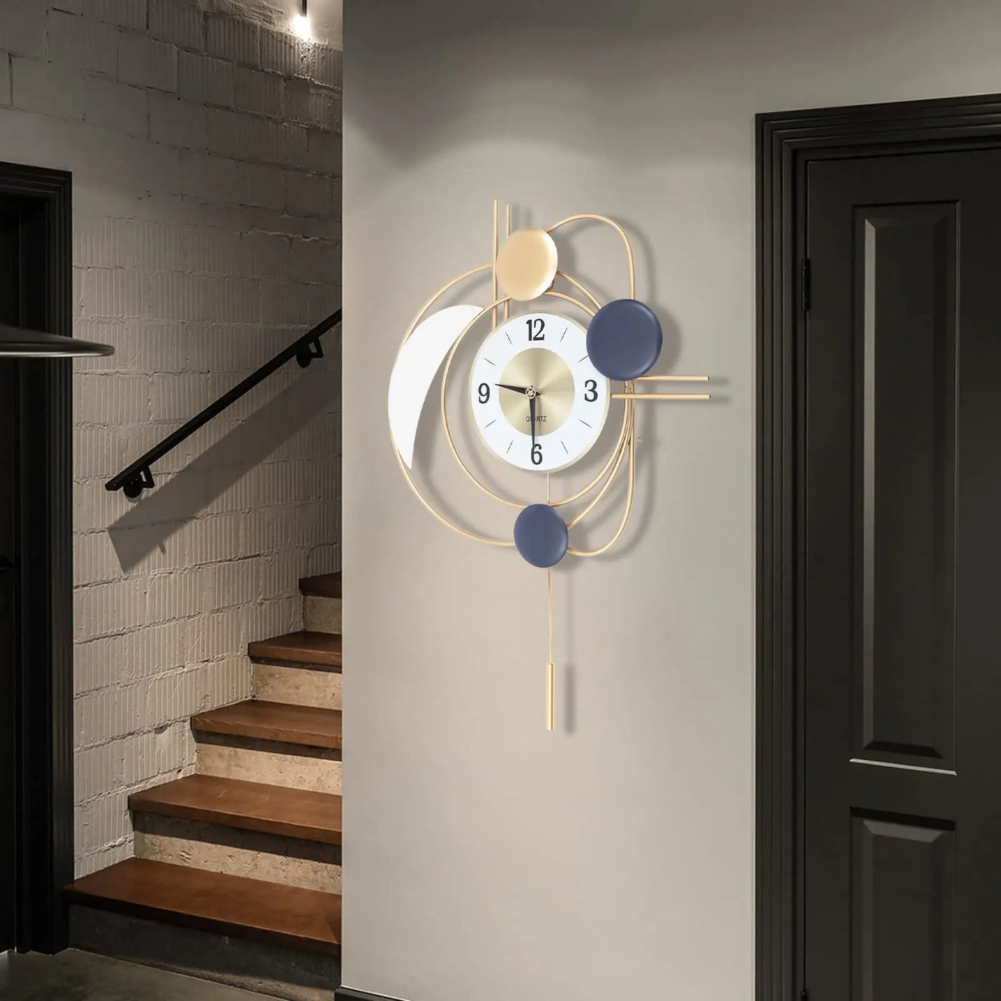 Modern Metal Wall Clock With Silent Quartz Movement And Pendulum