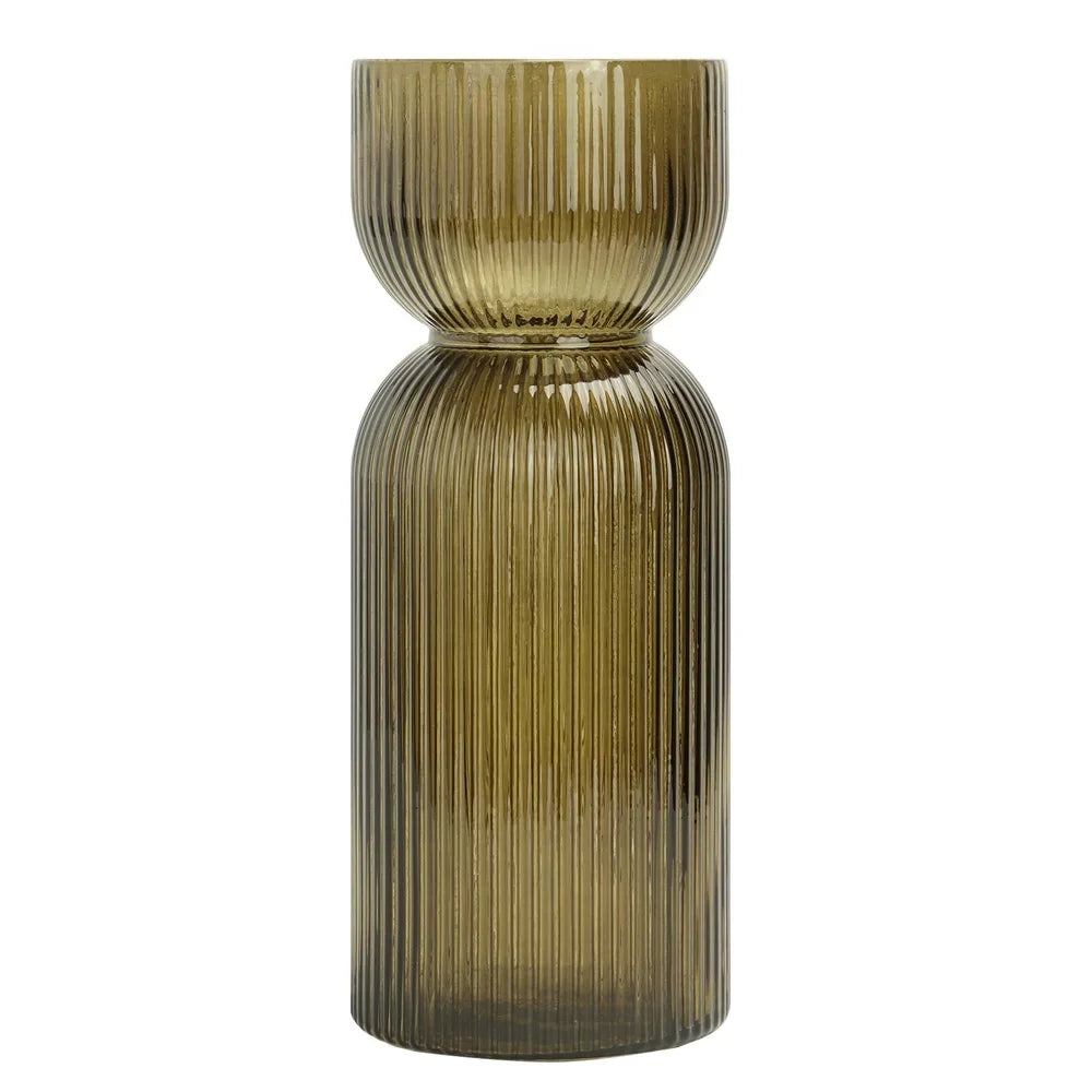 Ribbed Glass Tabletop Vase Handcrafted Fluted Centerpiece