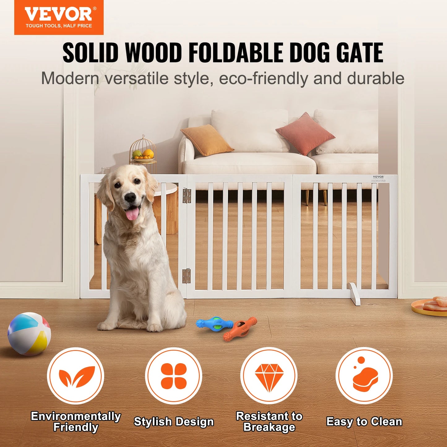 Foldable Free Standing Dog Gate With 3 Panels