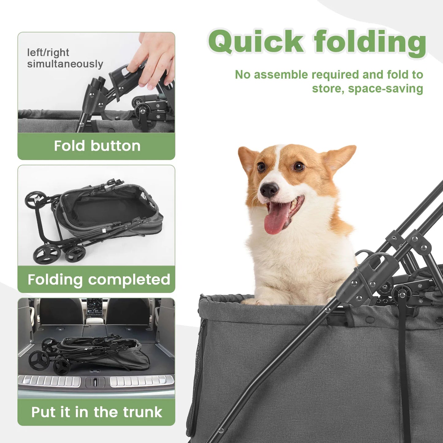 Wedyvko Pet Stroller for Dogs with Brakes Four Wheel Design