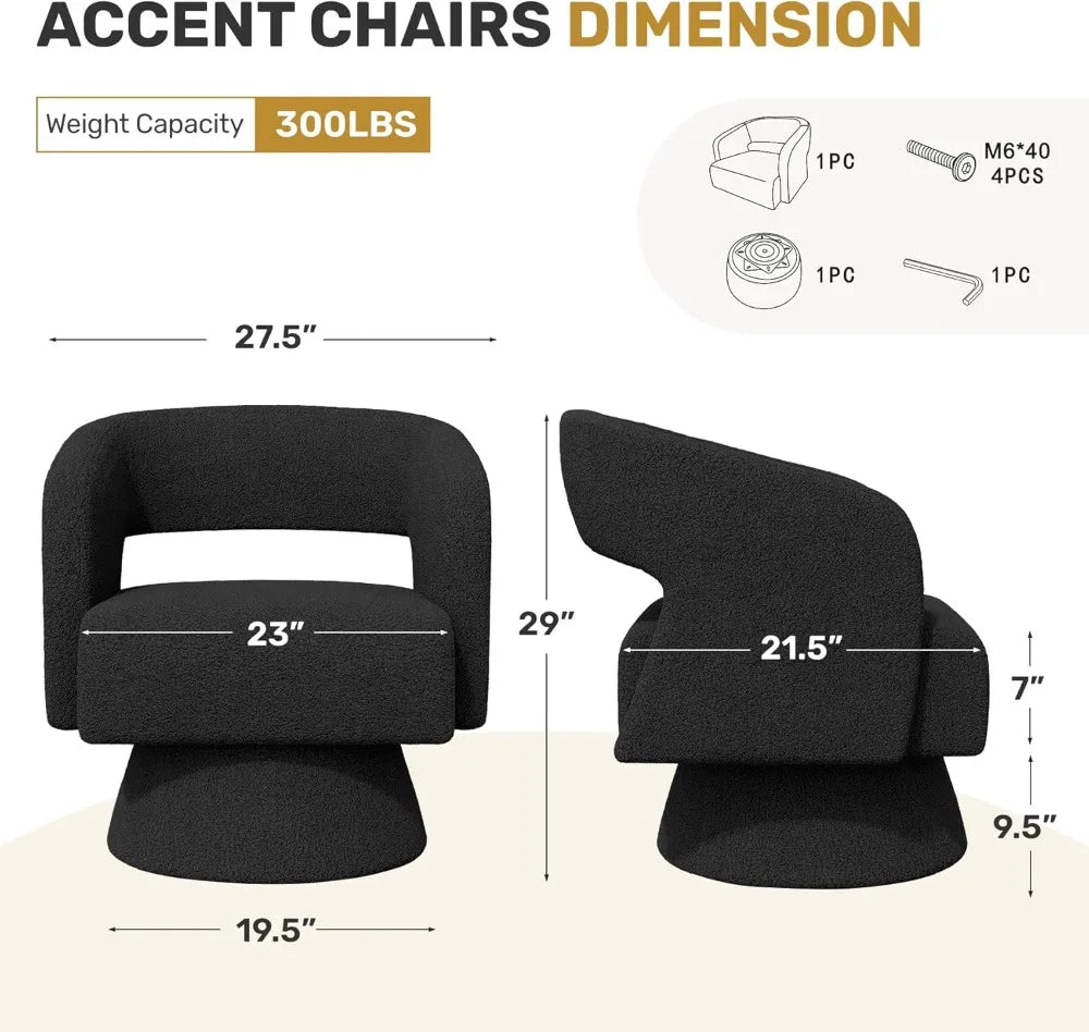 Modern Swivel Accent Chair Set of 2 Teddy Barrel Chairs Living Room and Bedroom