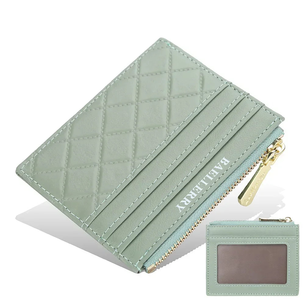 Baellerry Mini Women Wallet Slim Zipper PU Leather Card Holder