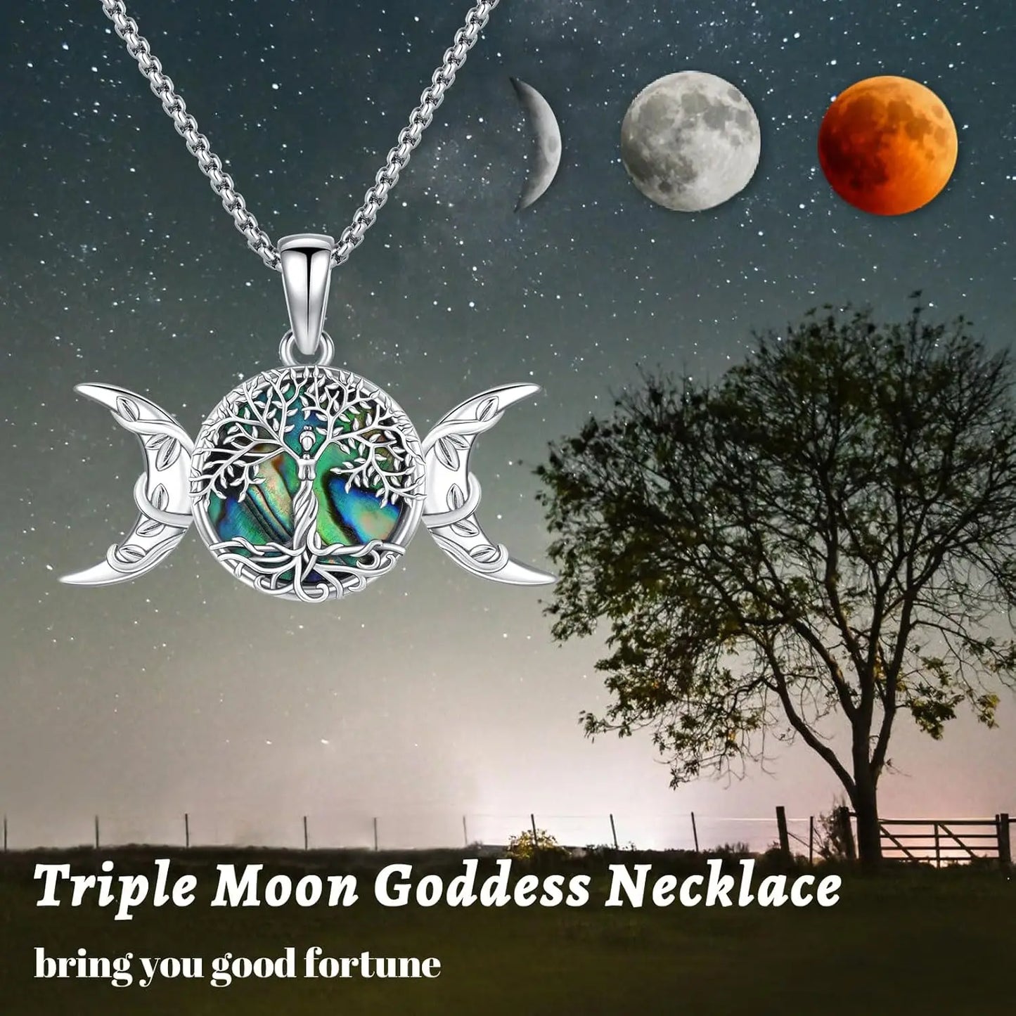 DRINSPER 925 Sterling Silver Tree of Life Necklace Pendant Abalone Shell