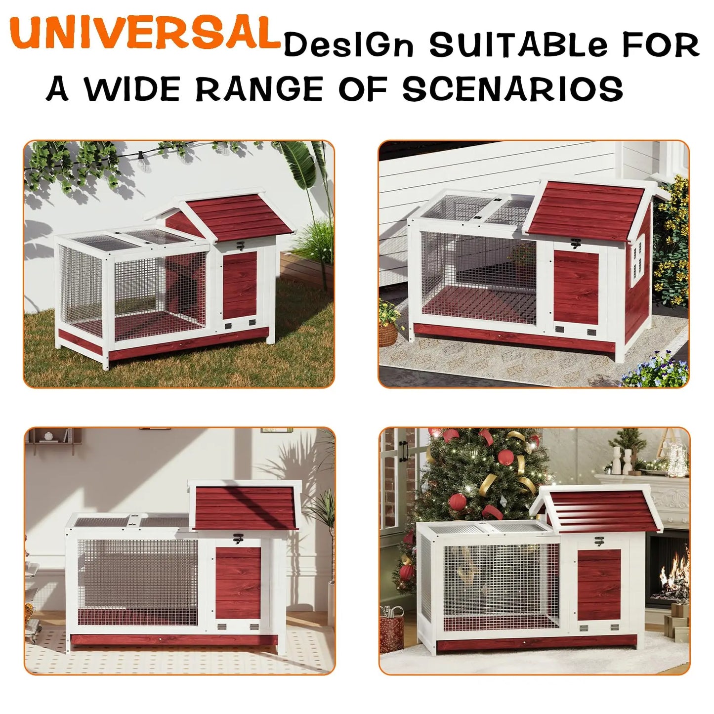 34'' Outdoor Wooden Rabbit Hutch, Large Rabbit Cage with Nesting Box Hen House Poultry Cage with Openable Roof for Small Animals