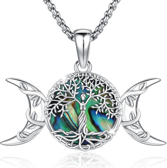 DRINSPER 925 Sterling Silver Tree of Life Necklace Pendant Abalone Shell