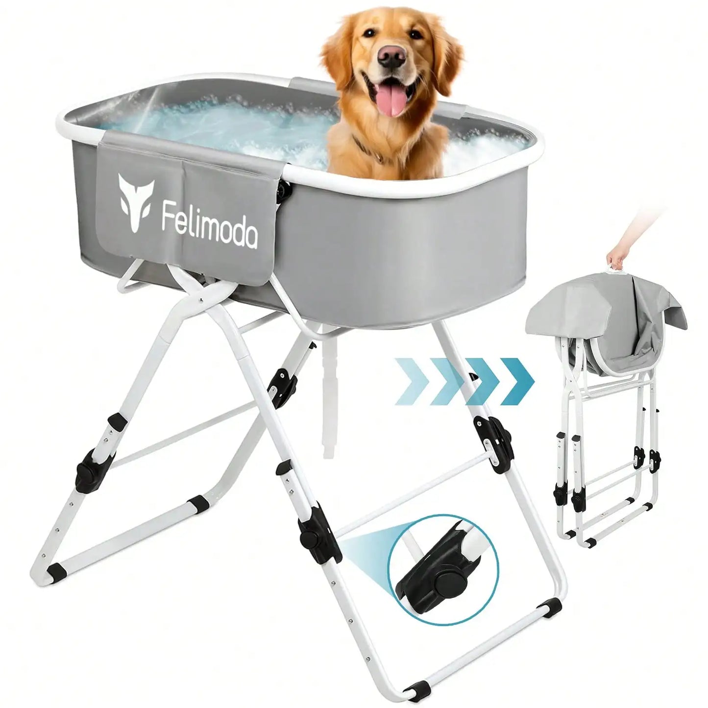 Elevated Dog Bathtub Large Dogs Foldable Pet Bathing Station 5 Adjustable Heights
