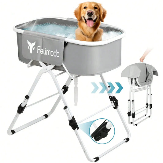 Elevated Dog Bathtub Large Dogs Foldable Pet Bathing Station 5 Adjustable Heights