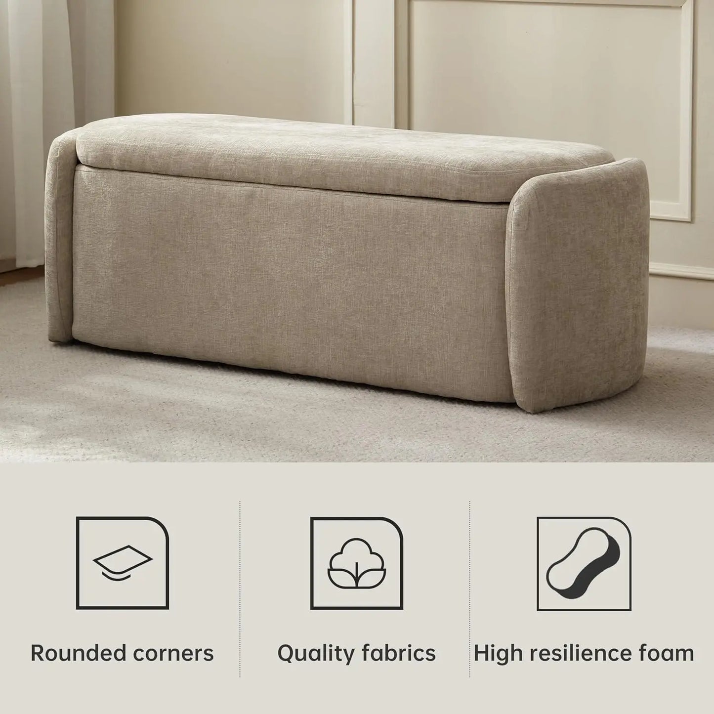 Oval Storage Ottoman Bench Chenille Upholstered End of Bed