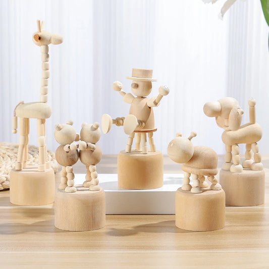 Wooden Animal Ornaments Mini Desktop Puppet Decorations For Home