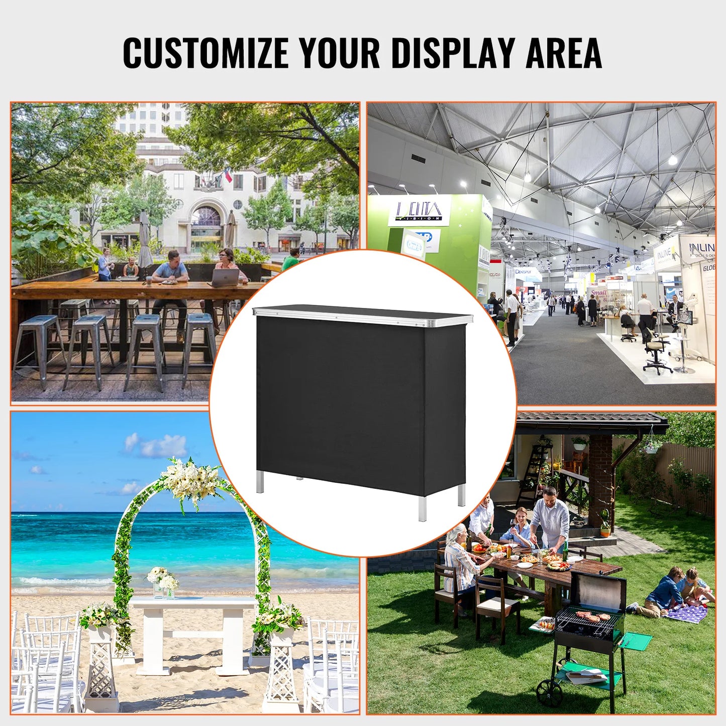 SucceBuy Folding Portable Bar Table Tradeshow Podium Table for Party Picnic Exhibition Include Carrying Case Storage Shelf Skirt