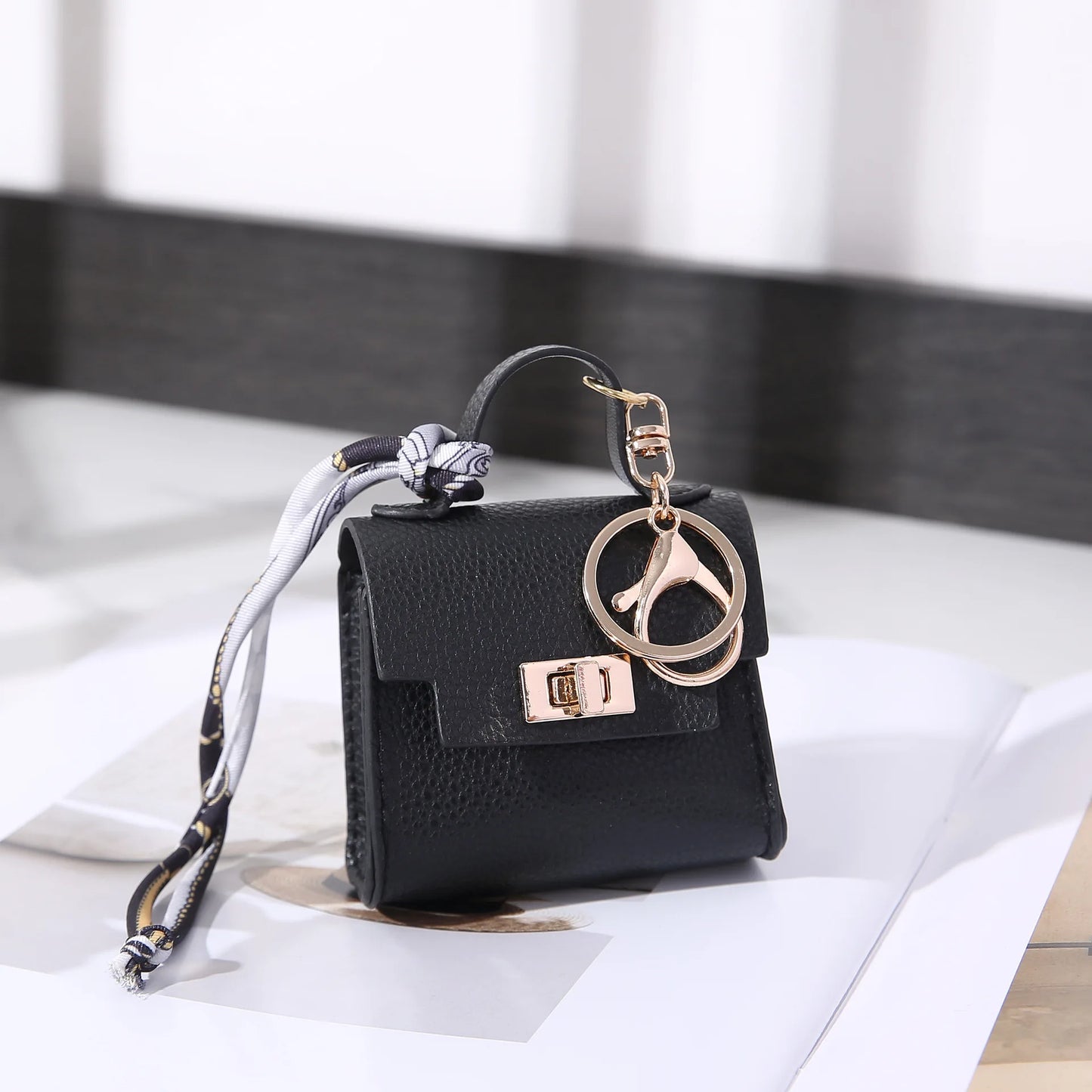Mini Square Leather Bag Charm Coin Purse Keychain