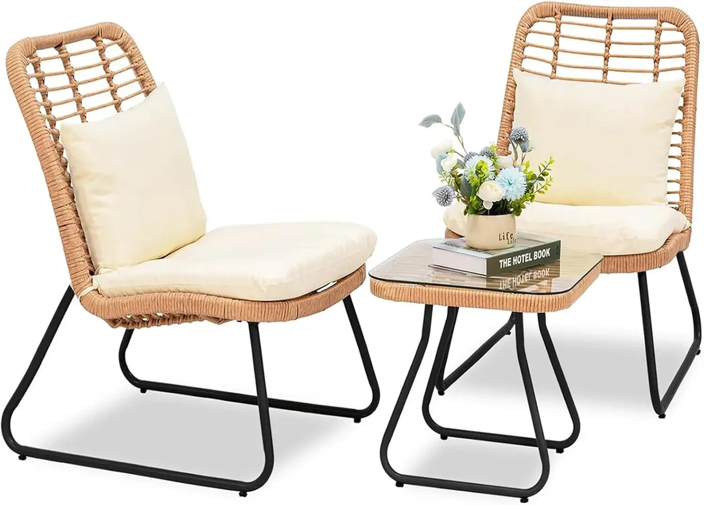 Outdoor Wicker Bistro Set 3 Piece Patio Conversation With Glass Table