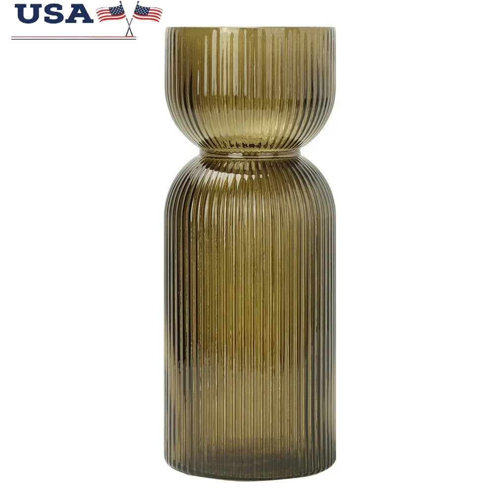 Ribbed Glass Tabletop Vase Handcrafted Fluted Centerpiece