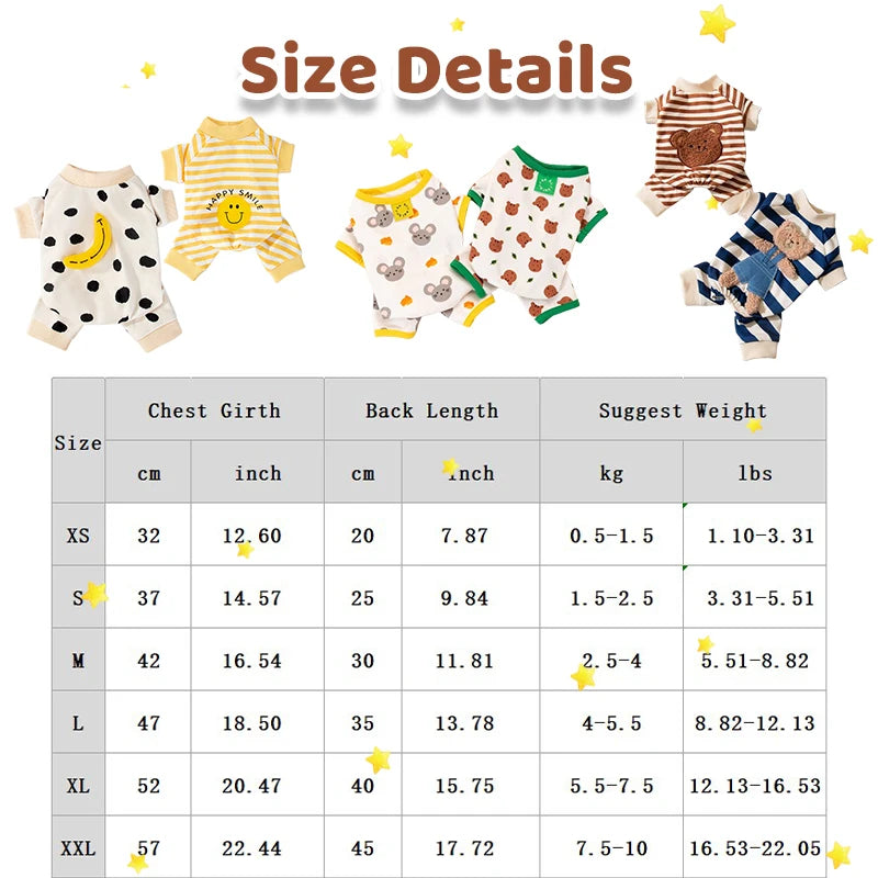 Striped Smile Print Jumpsuit For Small Dogs Autumn Pajamas