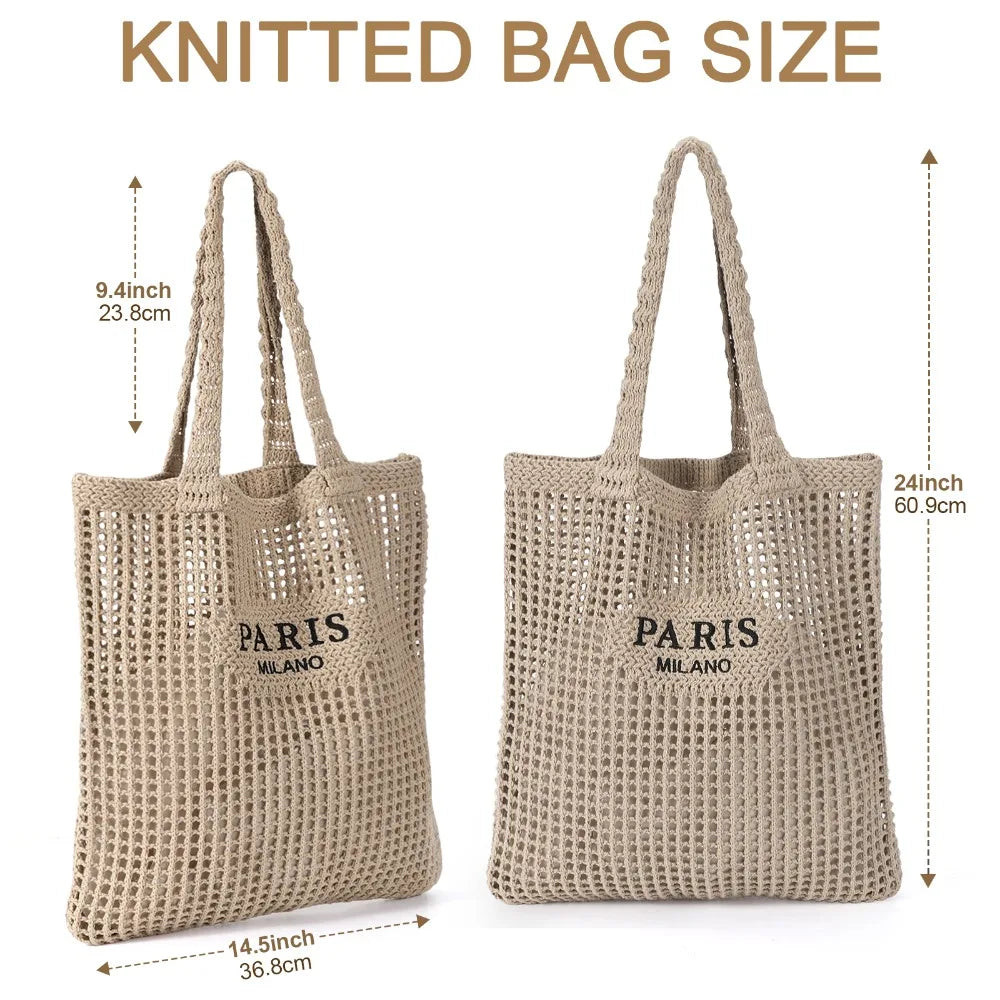 NONECN Crochet Tote Bag For Women Boho Mesh Beach Bag