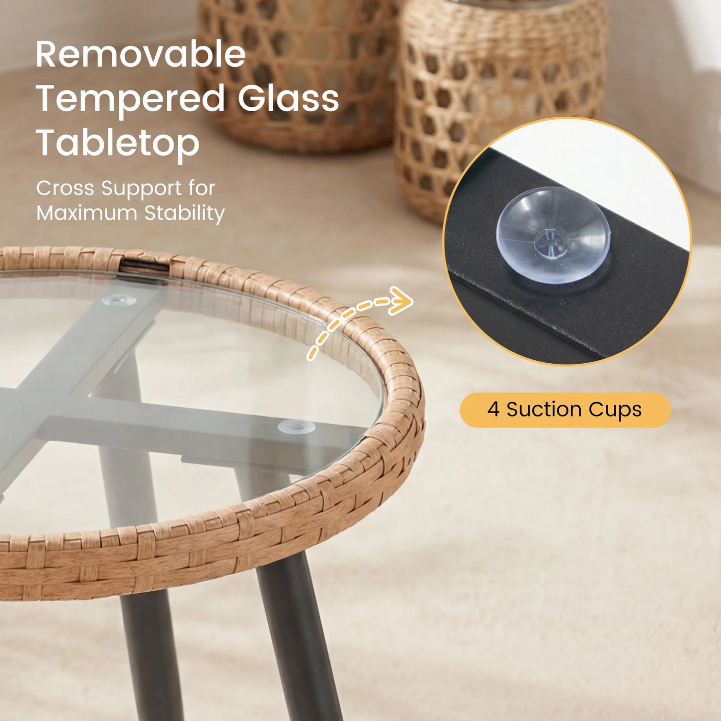 Wicker Patio Outdoor Set With Cushions And Glass Table