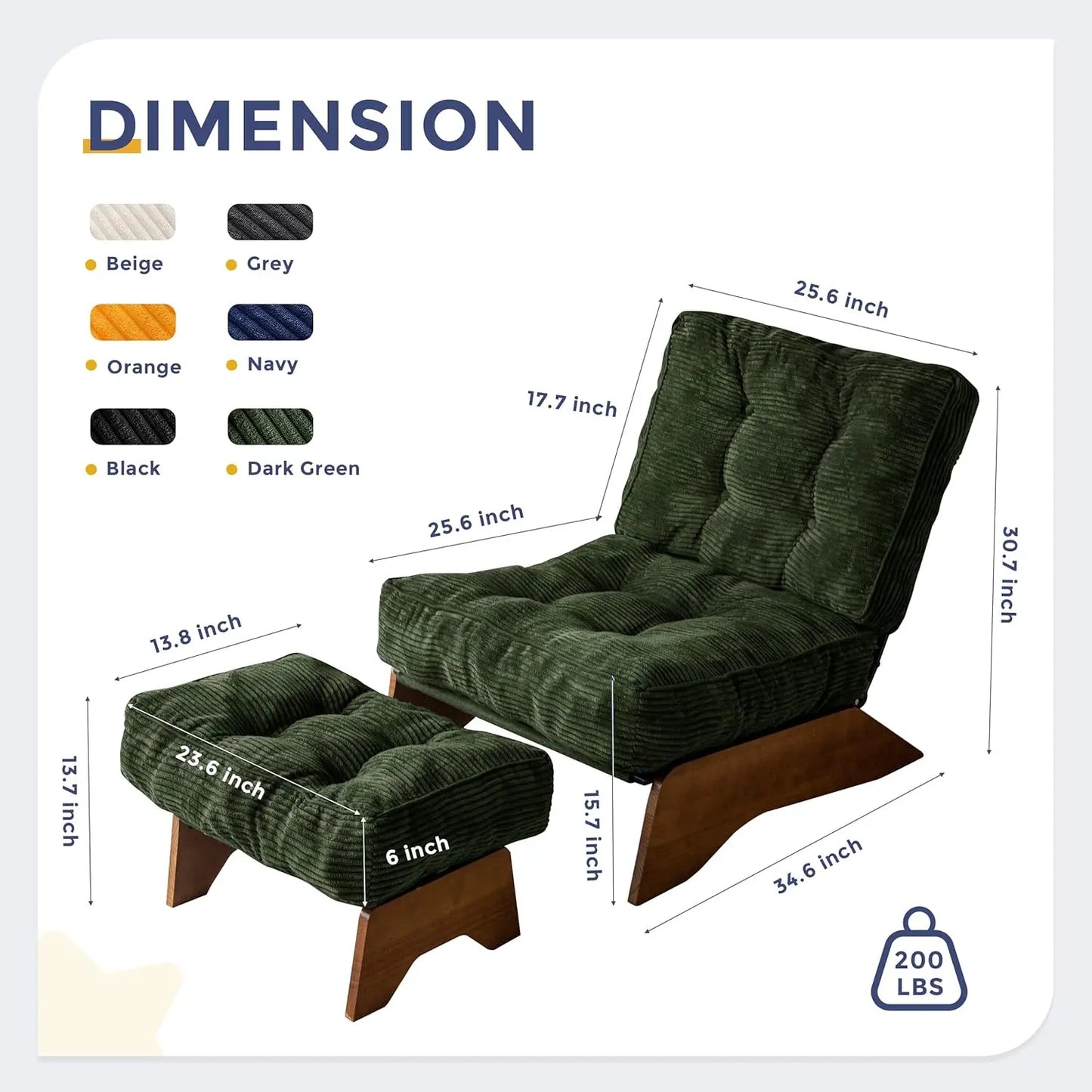 Accent Chair With Ottoman Adjustable Backrest Tufted Upholstered Lounge Footrest