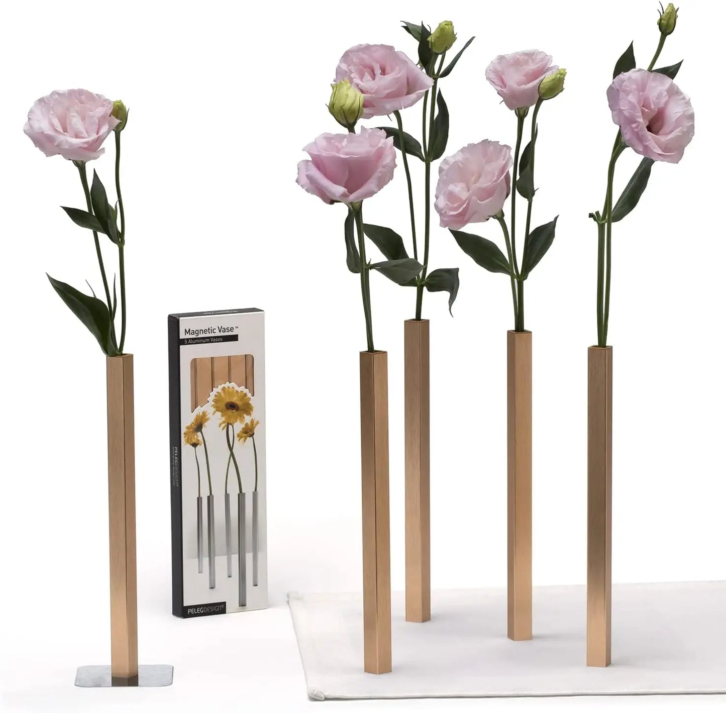 Magnetic Flower Vase Set 5 Aluminum Gold Modern Home Decor