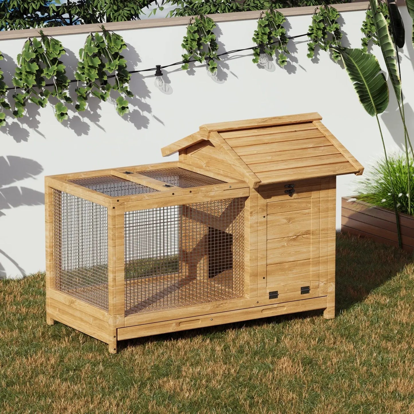 34'' Outdoor Wooden Rabbit Hutch, Large Rabbit Cage with Nesting Box Hen House Poultry Cage with Openable Roof for Small Animals