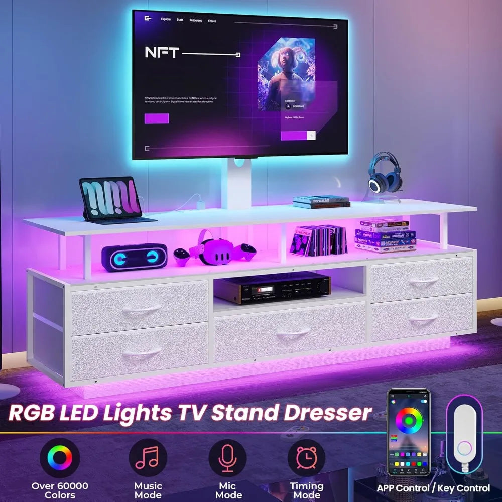 LED TV Stand With Mount And Smart Lighting With Storage