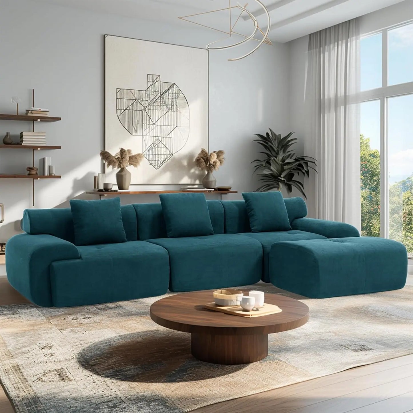 XIAOLANG Modular Sectional Sofa With Ottoman Corduroy Fabric
