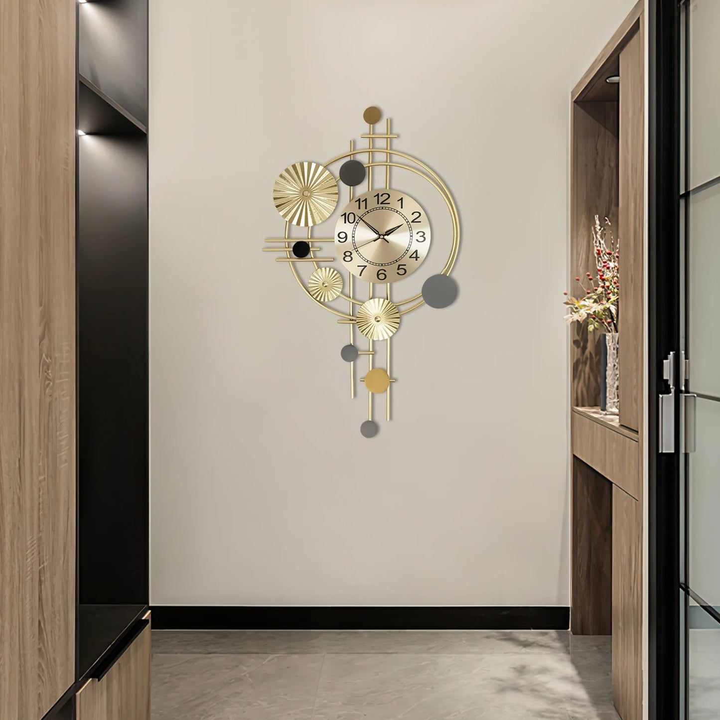 Gold Decorative Wall Clock Silent Non-Ticking For Indoor Use